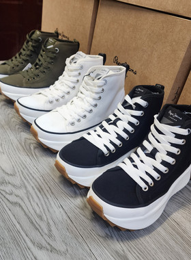 锋哥外贸 英国PPJ女子春夏高帮厚底超轻帆布鞋运动休闲鞋透气增高