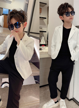 儿童白色小西装男童花童礼服钢琴演出帅气童装春秋中大童西服外套