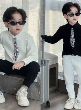 男童衬衫2025新款儿童秋冬加绒衬衣中大童装帅气上衣加厚百搭打底