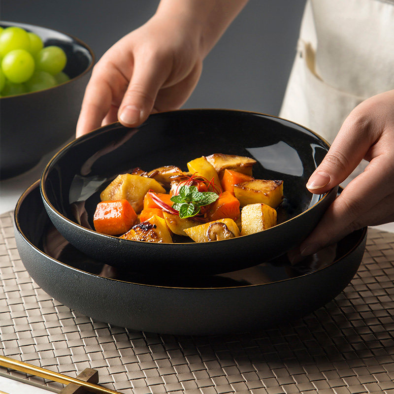 轻奢金边牛排盘汤盘大汤碗