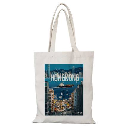 帆布包香港城市city帆布袋大容量时尚外出购物通勤环保手提单肩包