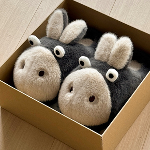 憨憨驴棉拖鞋男士秋冬季室内家居2025新款保暖毛毛加绒棉鞋男士冬