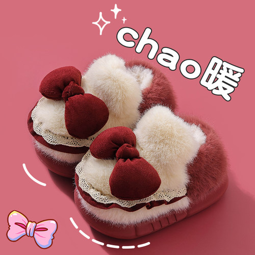 可爱蝴蝶结儿童棉拖鞋女童外穿