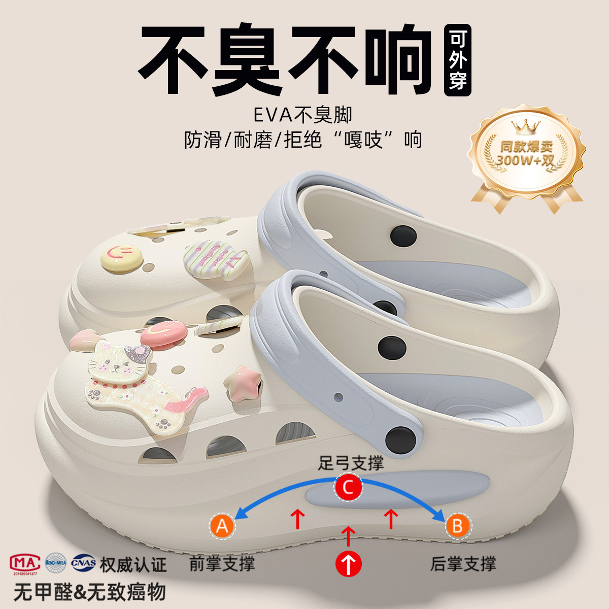 洞洞鞋女款2026新款夏季外穿eva防滑防臭厚底足弓支撑凉拖鞋男士