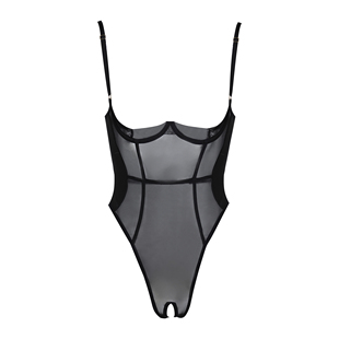 可辣Cute Spicy开胸薄纱辣妹连体衣简约透视开裆吊带连体衣 and