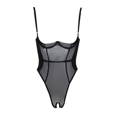 可辣CS薄纱开胸连体衣开裆吊带