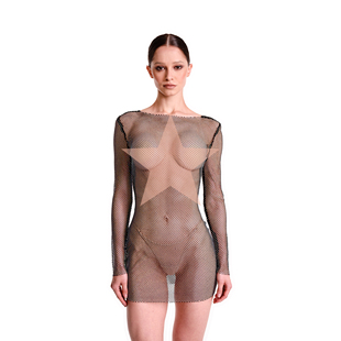 可辣Cute Spicy闪钻透视迷你连衣裙V背辣妹性感透视紧身裙 and