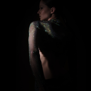 可辣Cute and Spicy闪钻短款上衣辣妹派对外搭女士渔网长袖T恤