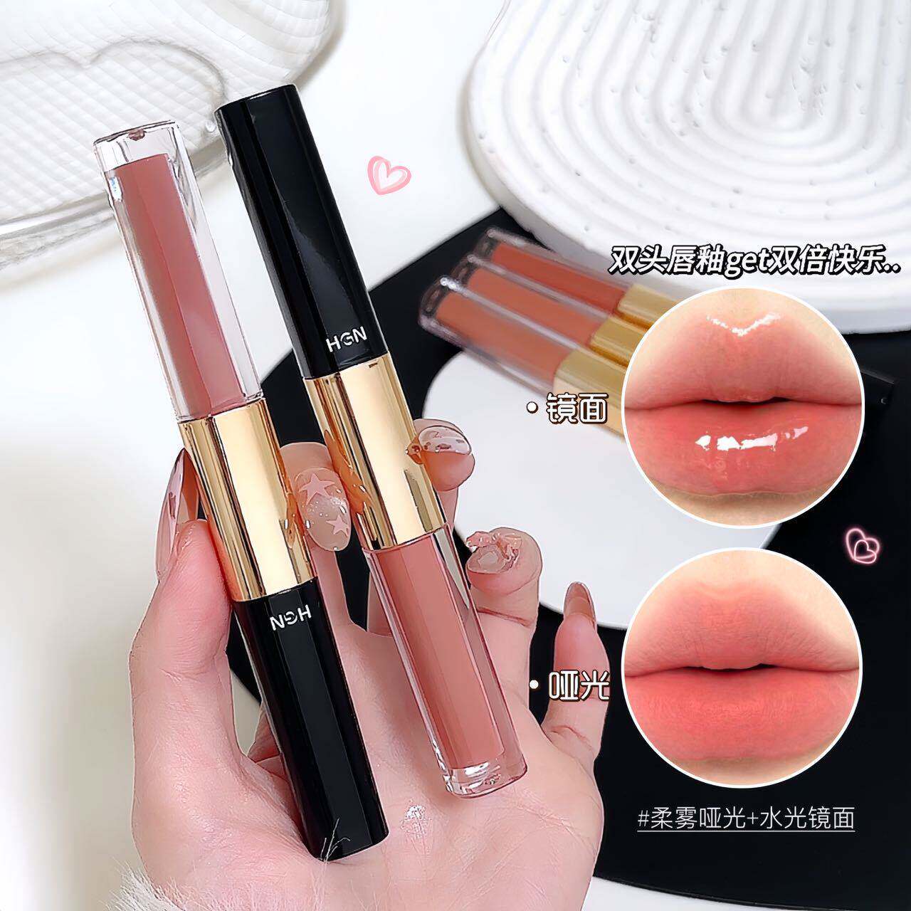 气血感十足！双头唇釉双效雾面镜面哑光口红雨衣水光透明唇蜜持久