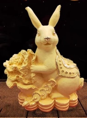 兔年绒沙金生肖兔子招财摆件 家居客厅酒柜装饰品吉祥物 属兔礼品