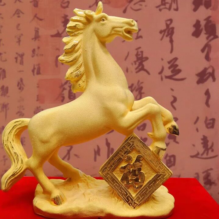十二生肖创意礼品绒沙金摆件如意生肖马铸金商务工艺品礼品
