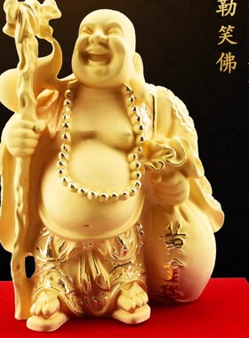 绒沙金笑口弥勒佛摆件佛像布袋佛工艺品镀金定做尺寸金银招财吉祥