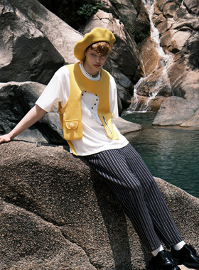 FNGISED黄色复古造型马甲原创设计时尚外搭配件明星同款披肩上衣