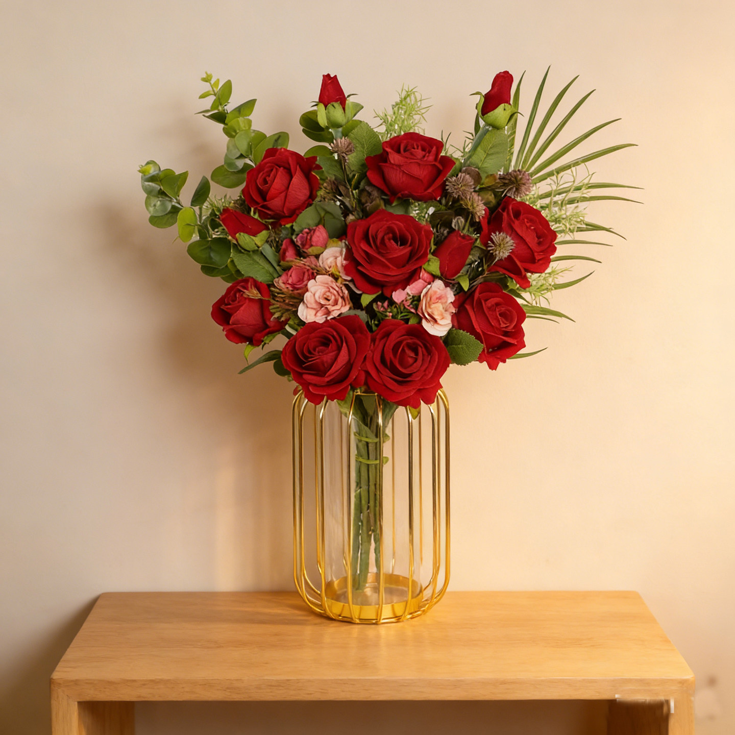 婚房装饰花红色手捧花仿真花假花绢花桌面摆设拍照道具红玫瑰摆件