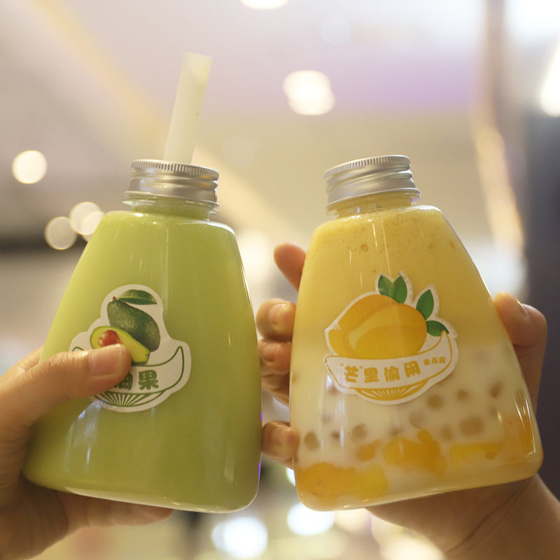 500ml奶茶瓶PET塑料瓶三角形瓶锥形瓶尖叫同款一次性饮料果汁瓶