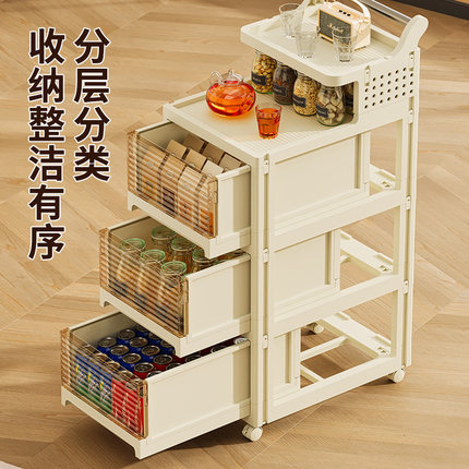 家用收纳手推车置物架客厅可移动多层零食收纳柜卧室落地储物架子