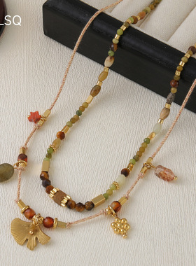 英国cherry kitty虎眼石串珠项链女双叠戴高级感原创设计复古