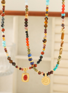 英国cherry kitty新中式复古石红玛瑙彩色项链秋冬复古精致高级