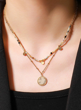 英国cherry kitty欧美黄铜锁骨链小众设计高级感圆牌吊坠叠戴