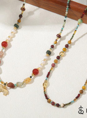 英国cherry kitty小马叠戴非洲松石串珠项链轻奢淡水珍珠捷克