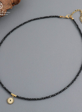 英国cherry kitty欧美黑尖晶手工串珠项链小众高级感吊坠百搭