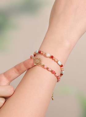 英国cherry kitty石粉色手链合集 ins风钛钢手链时尚清新甜美