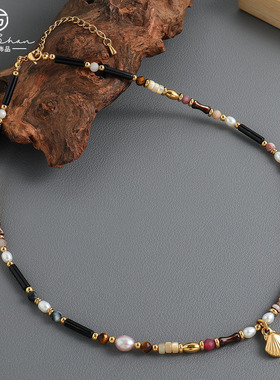 英国cherry kitty咖色小众百搭设计感深秋石手工串珠项链时尚