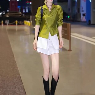 高腰设计感短裤 英国cherry 防晒衬衫 kitty夏季 女 新高级感长袖