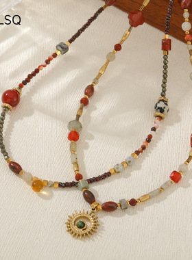 英国cherry kitty国潮红玛瑙串珠新中式项链秋冬太阳花复古轻奢