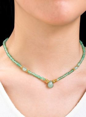 英国cherry kitty新中式绿东陵石手工串珠项链女隔珠水滴设计感