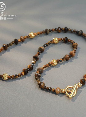 英国cherry kitty虎眼石不规则串珠项链美拉德配饰小众复古锁骨