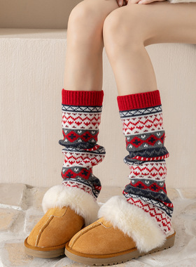 民族风堆堆袜套女费尔岛腿套冬天氛围圣诞针织保暖小腿袜配雪地靴