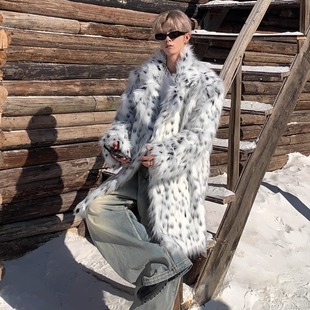 Med老叔 雪豹仿皮草外套中长款气质韩版人造毛绒毛毛加厚休闲大衣