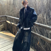 Med老叔 高街保暖机车大毛领拼接夹棉皮衣休闲百搭痞帅夹克棉服潮