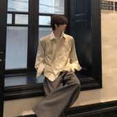 衬衫 Med老叔 简约老钱高级感纯色棉麻假两件长袖 男休闲通勤衬衣潮