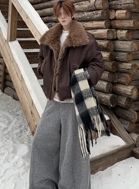 Med老叔 原创老钱贵气毛领廓形座山雕短款棉服秋冬通勤加厚棉衣潮