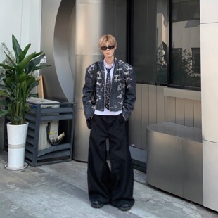 Med老叔 立领蛇皮纹短款夹克男春季新款小众解构设计高级感外套潮