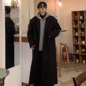 Med老叔 秋冬季垫肩大衣男中长款过膝韩系风衣宽松百搭高级感外套