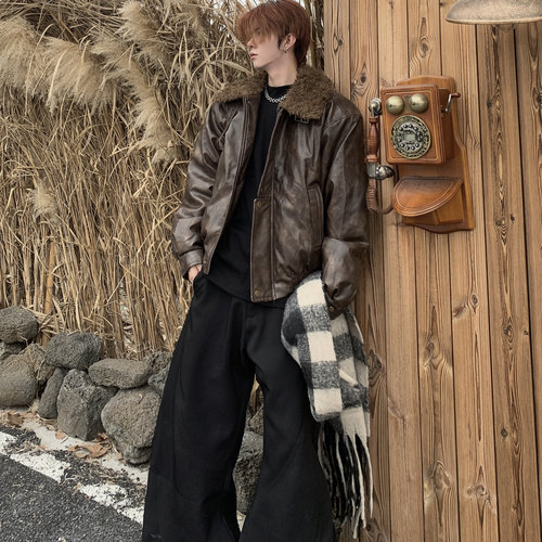 座山雕毛领皮衣棉服廓形宽松外套
