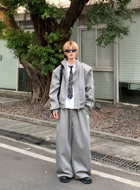 撞色立领卫衣套装男运动两件套