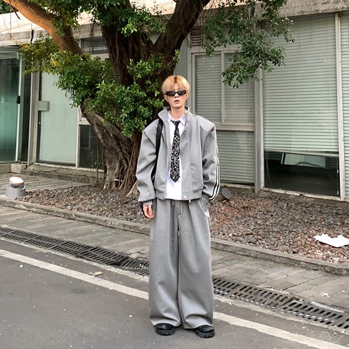 撞色立领卫衣套装男运动两件套