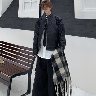 Med老叔 原创立体解构黑色PU皮夹克男短款宽松机车外套秋冬季皮衣