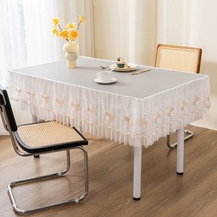 防水防油免洗桌布加厚桌垫纯色蕾丝高级2025新款茶几餐桌布长方形