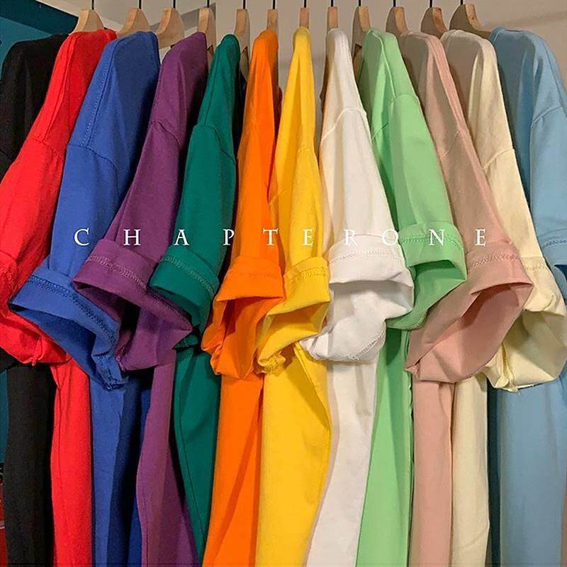 @港仔文艺男 纯色纯棉短袖T恤男夏季ins潮流情侣宽松打底半袖体恤