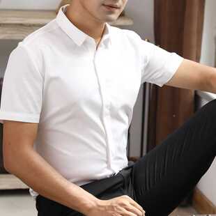 暗门襟衬衫男短袖夏季商务休闲免烫修身正装面试职业装白衬衣