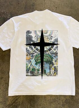 复古蝴蝶扑克牌短袖t恤男女1002025新款超火百搭半袖上衣夏