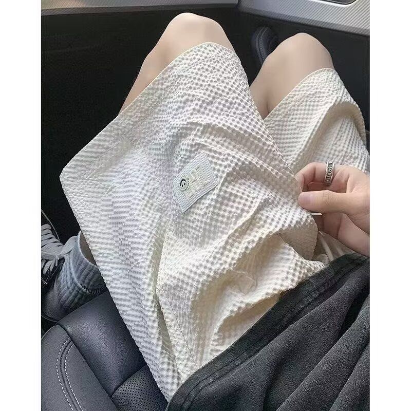设计感褶皱冰丝短裤男夏季薄款潮流宽松阔腿五分胖子大码休闲裤子