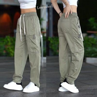 2025新款休闲裤男夏季薄款潮牌潮流运动哈伦冰丝裤子纯色透气男裤