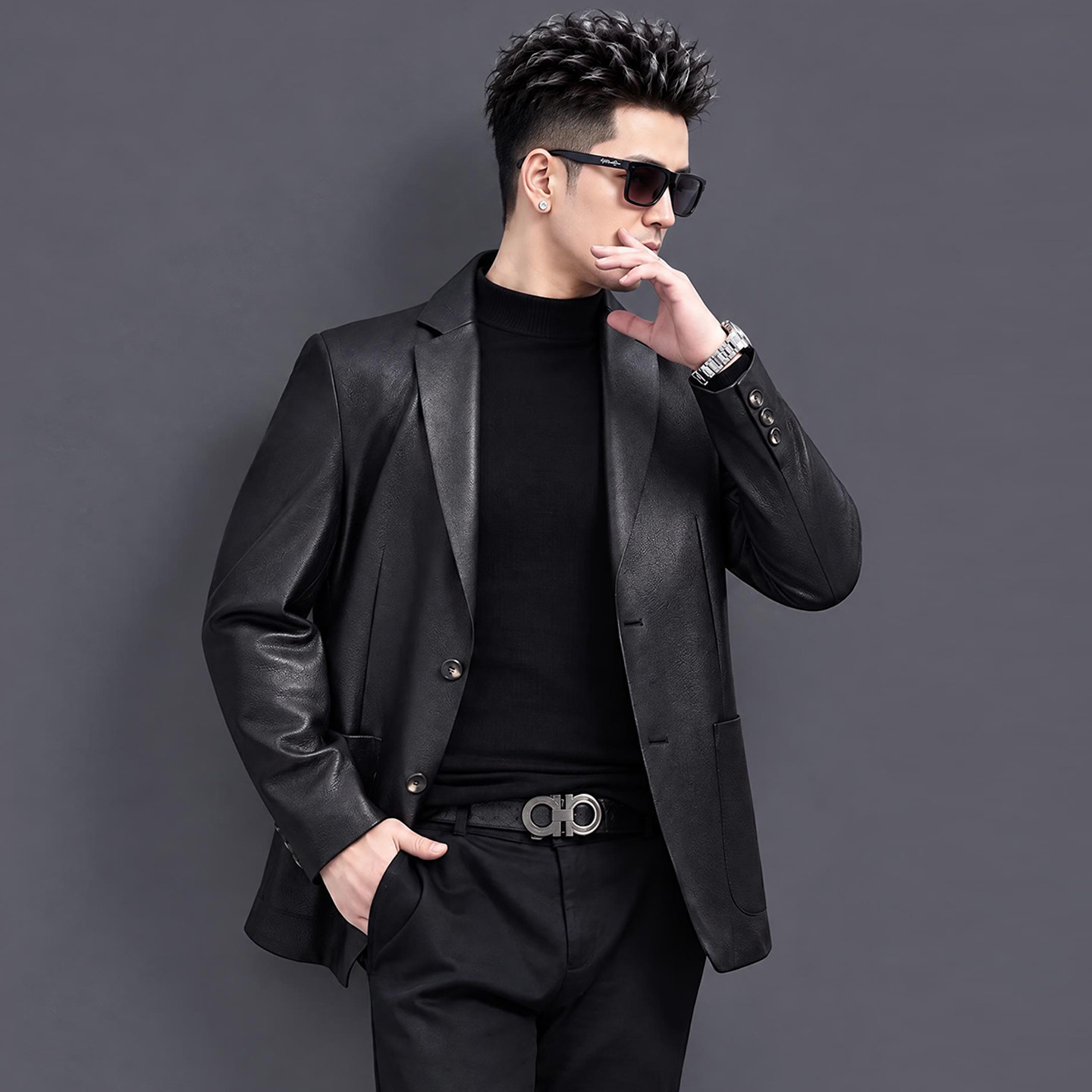男士真皮西服外套薄新西兰进口头层鹿皮皮衣男西装领短款商务正装