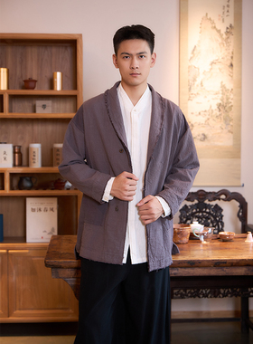 【照本堂】2025秋季新款国风棉麻上衣男女同款双层v领外套MW12822